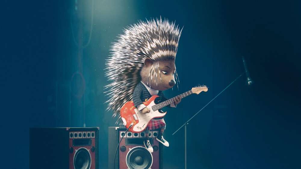 Rockstar Hedgehog Jamming on Stage wallpaper