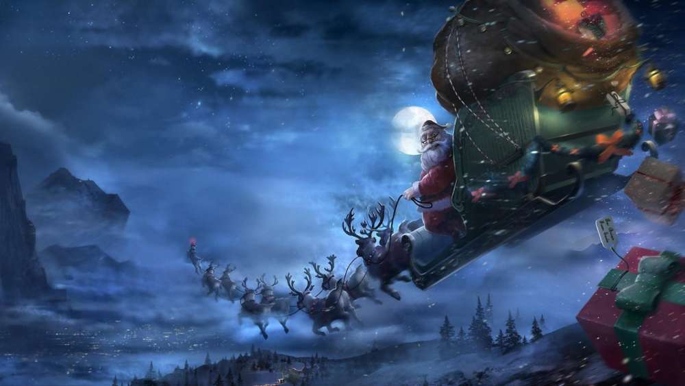 Magical Santa Sleigh Ride Through Winter Night wallpaper