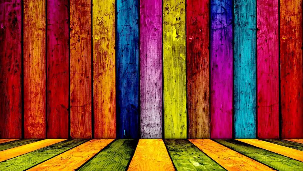 Vibrant Spectrum of Painted Wooden Planks wallpaper