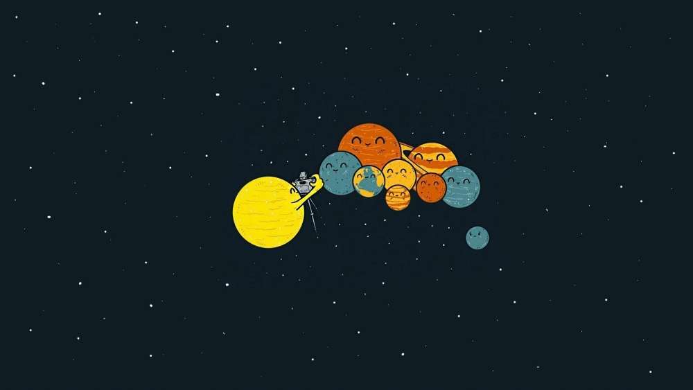 Planets on a String Cartoon Space Odyssey wallpaper
