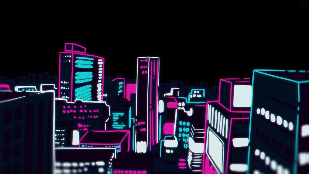 Neon Nightscape Inspired by Mob Psycho 100 wallpaper