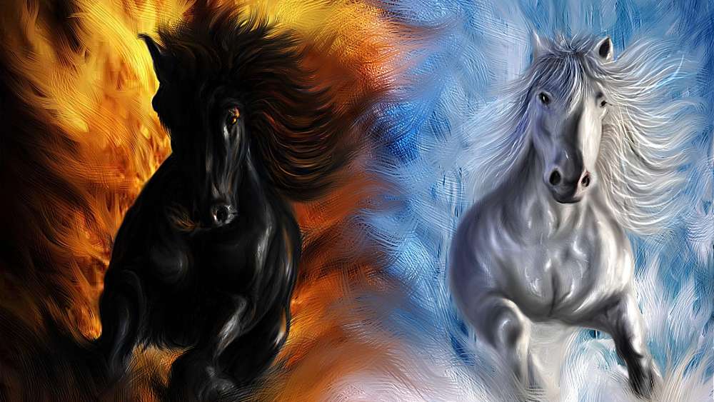 Majestic Horses in Abstract Flames and Ice wallpaper