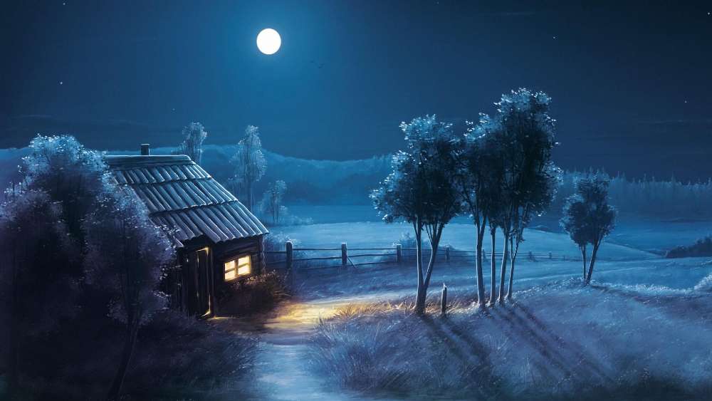 Moonlit Solitude in the Tranquil Countryside wallpaper