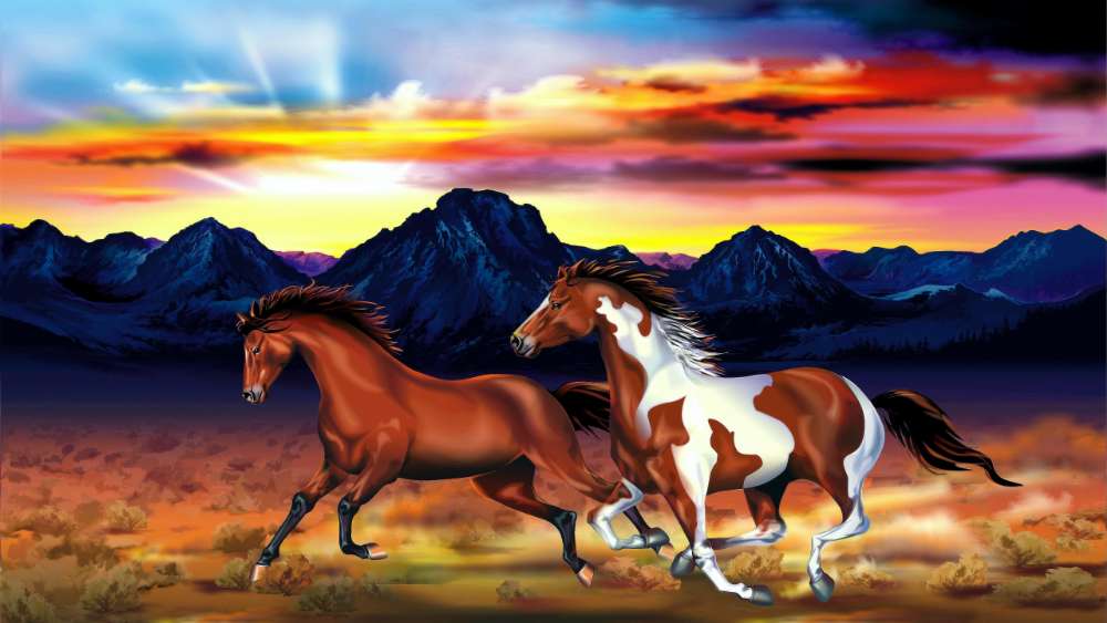 Majestic Horses Running at Dusk wallpaper