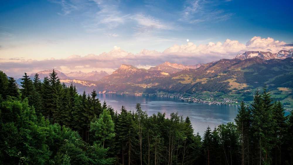 Serene Mountain Lake at Dusk wallpaper