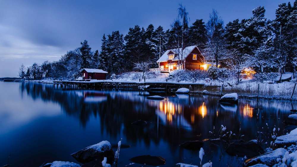 Winter Evening by the Lake wallpaper