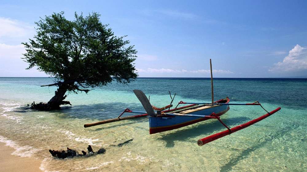 Boat Relaxation in Tropical Paradise wallpaper