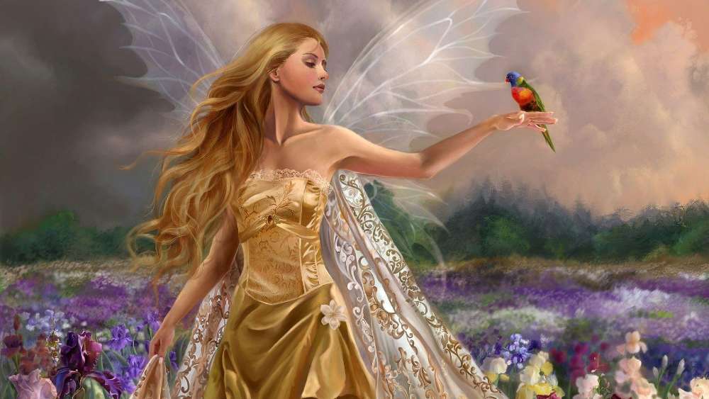 Enchanted Garden Encounter with a Mystical Fairy wallpaper