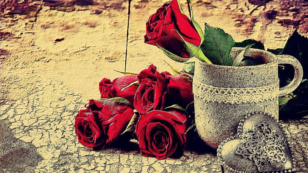 Rustic Elegance with Red Roses wallpaper