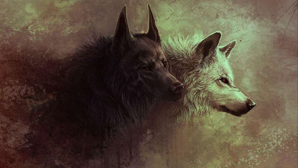 Mystical Wolves of Dual Realms wallpaper