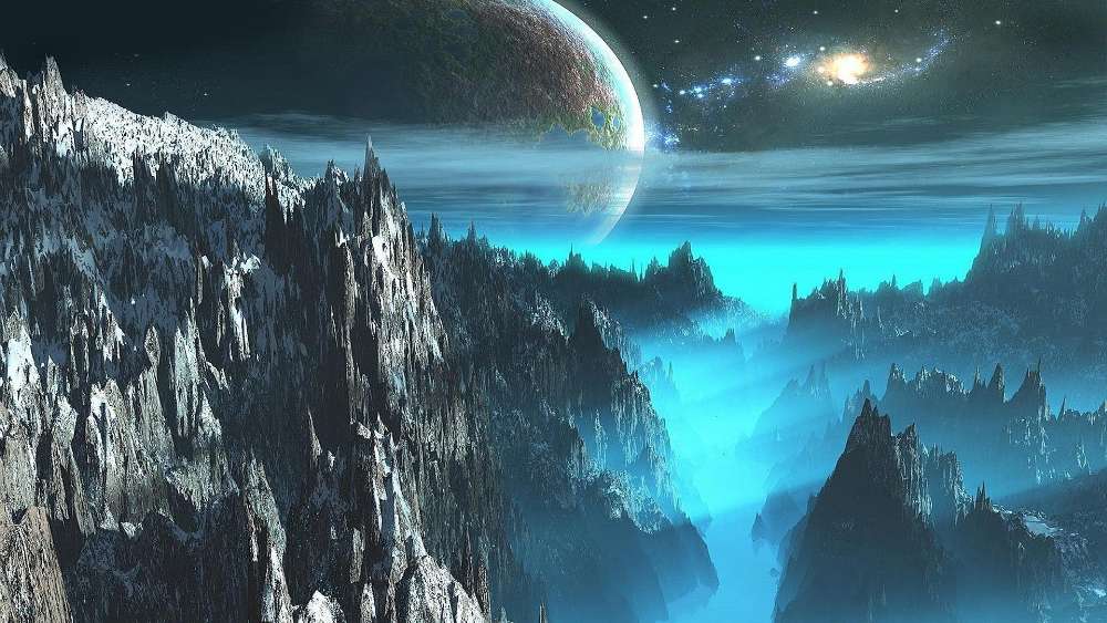 Otherworldly Peaks Under Starlit Sky wallpaper