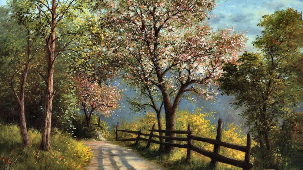 Enchanted Springtime Pathway wallpaper