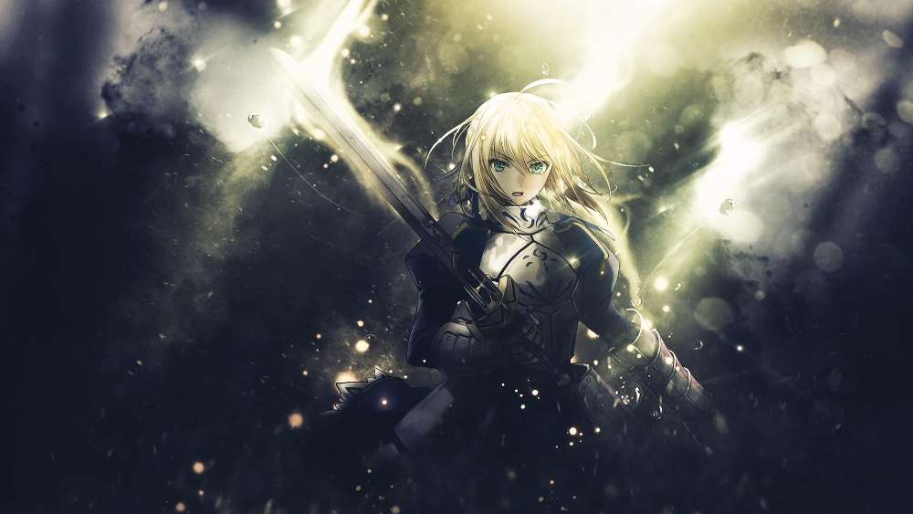 Saber's Stand in the Glimmering Shadows wallpaper