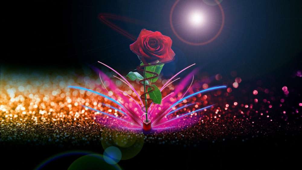 Romantic Rose Amidst Abstract Lights wallpaper