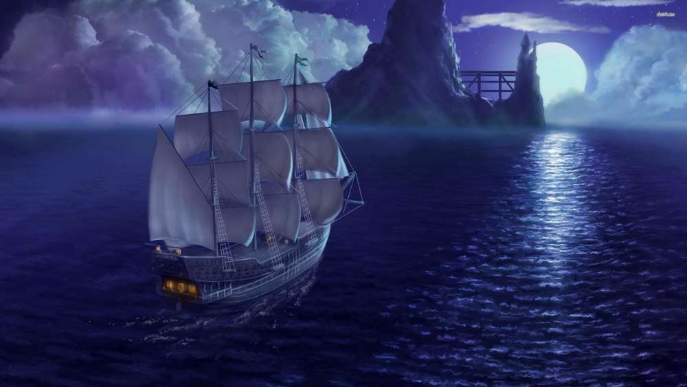 Mystical Moonlight Voyage wallpaper