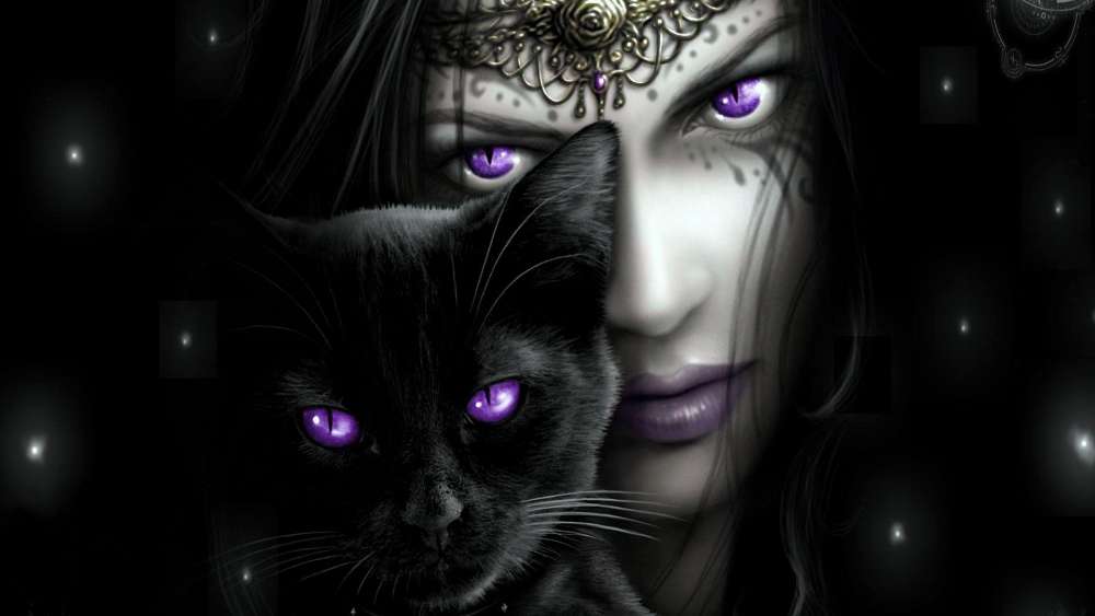 Mystical Guardian and Her Feline Companion wallpaper