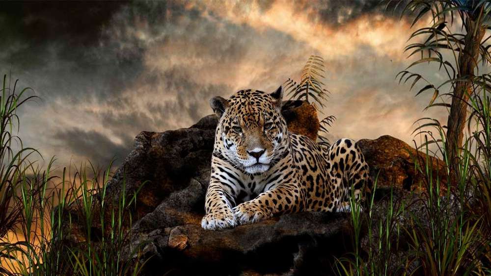 Majestic Leopard Under Stormy Skies wallpaper