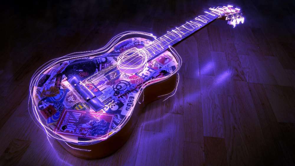 Neon Melodies on a Guitar String wallpaper