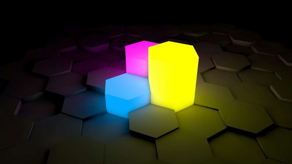 3D Neon hexagons wallpaper