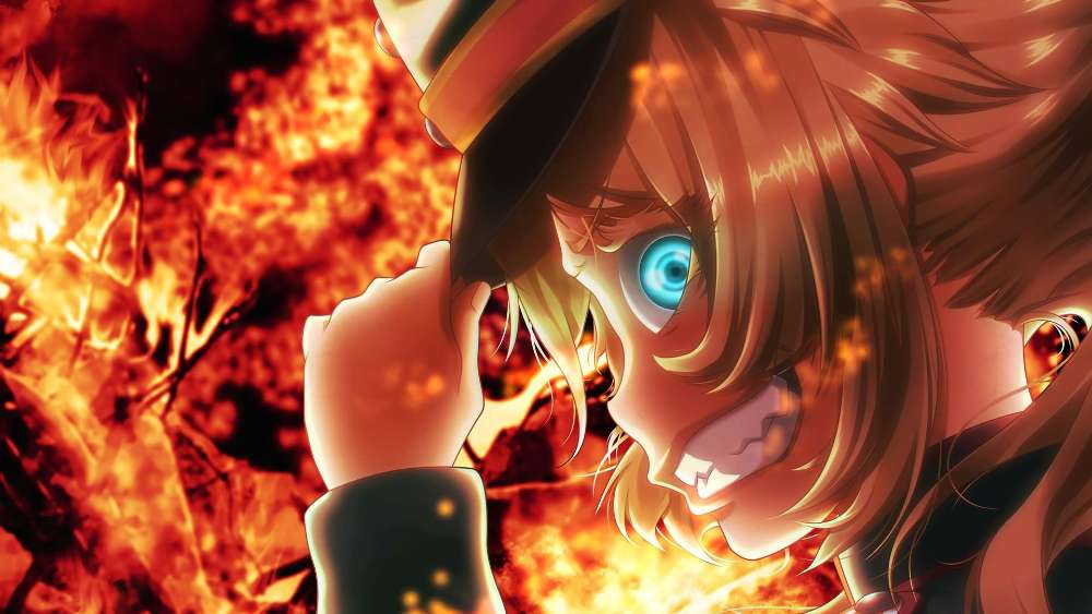 Intense Anime Firefighter in Action wallpaper