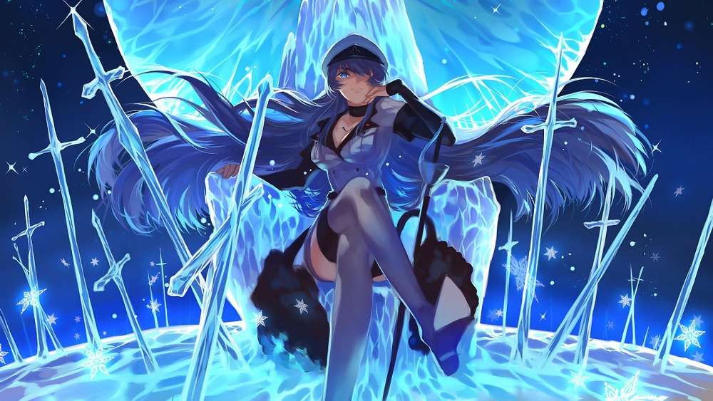 Icy Gaze of Esdeath Amidst the Snowflakes wallpaper