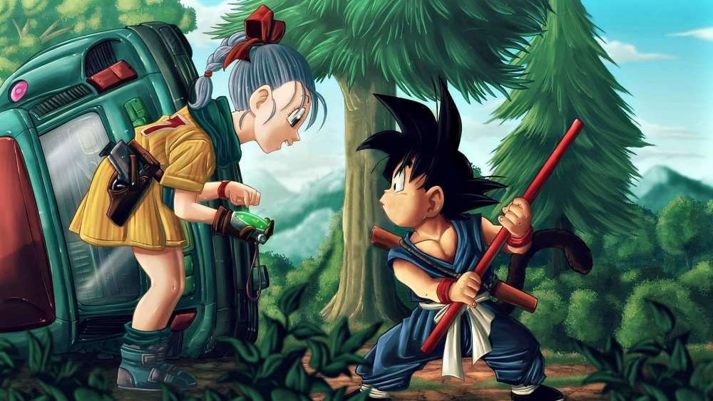 Young Adventures of Goku and Bulma wallpaper