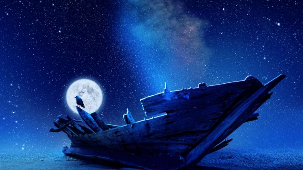 Mystical Moonlit Shipwreck wallpaper