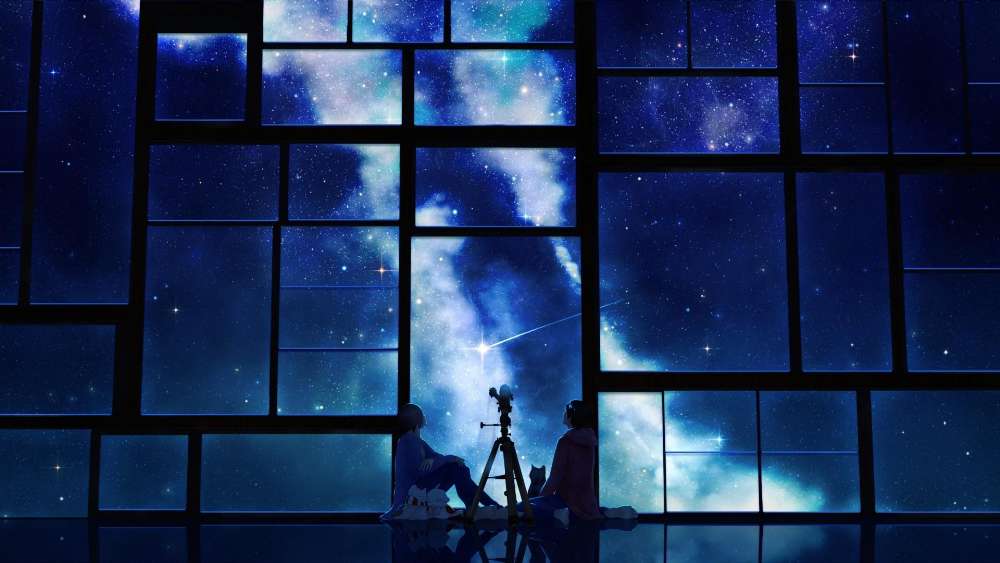 Starry Night Observation Through Modern Windows wallpaper