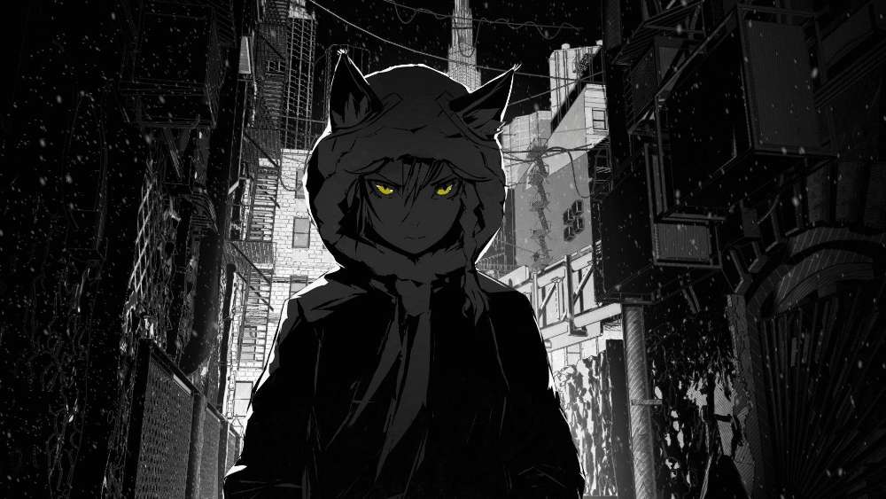 Nocturnal Feline Wanderer in Metropolis wallpaper