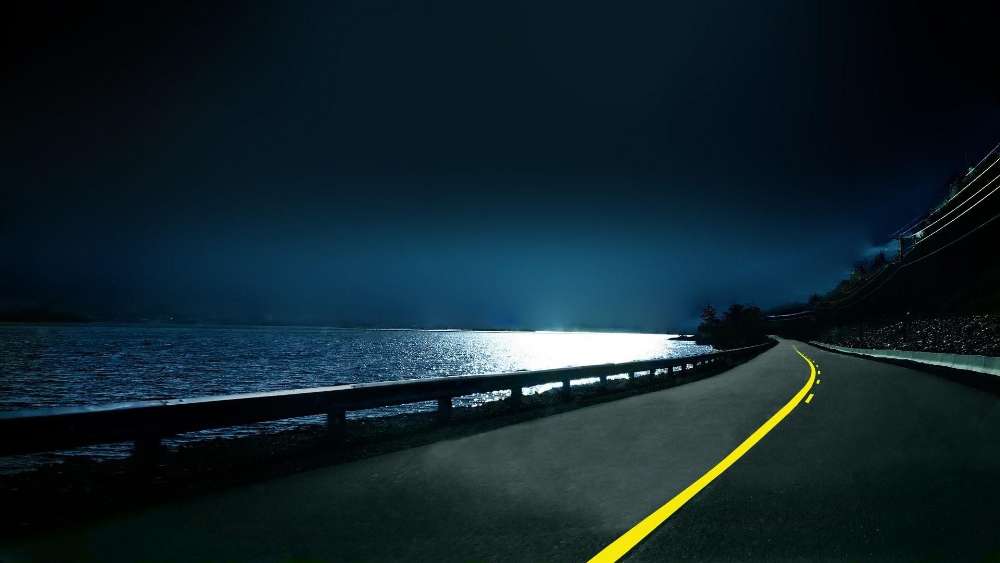 Mysterious Coastal Road by Moonlight wallpaper