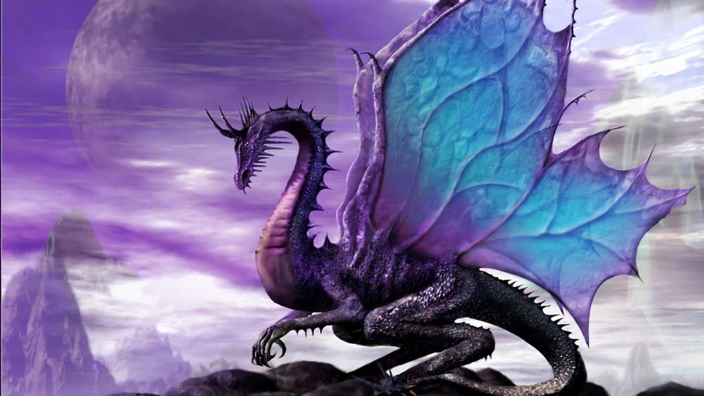 Majestic Dragon Reigns Under Purple Skies wallpaper