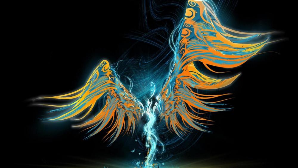 Mystical Angelic Emergence in Digital Hues wallpaper