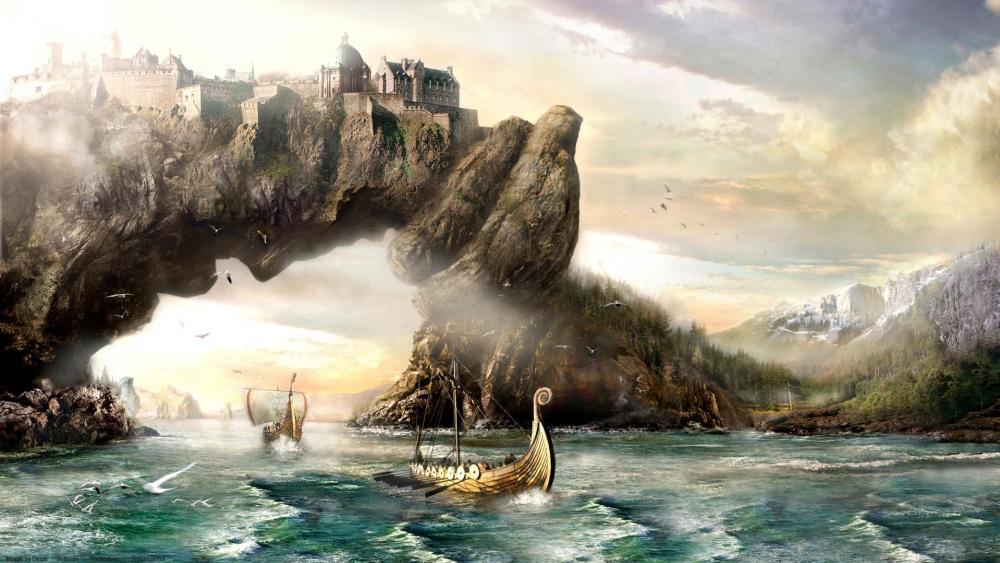 Mystical Viking Journey Through Ancient Lands wallpaper