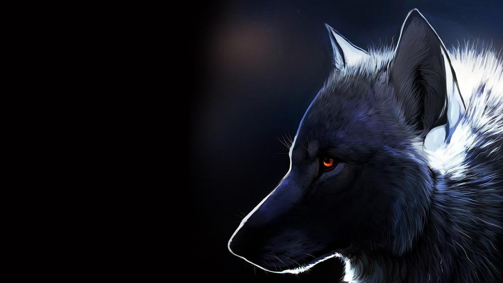 Mystical Wolf in Shadow wallpaper
