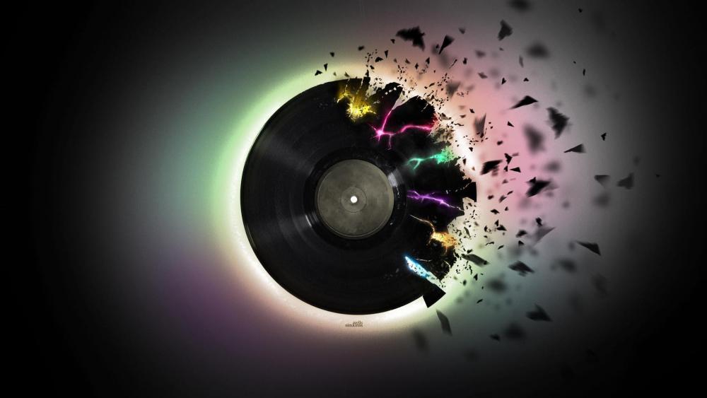 Vinyl Record Shattering into Colorful Chaos wallpaper