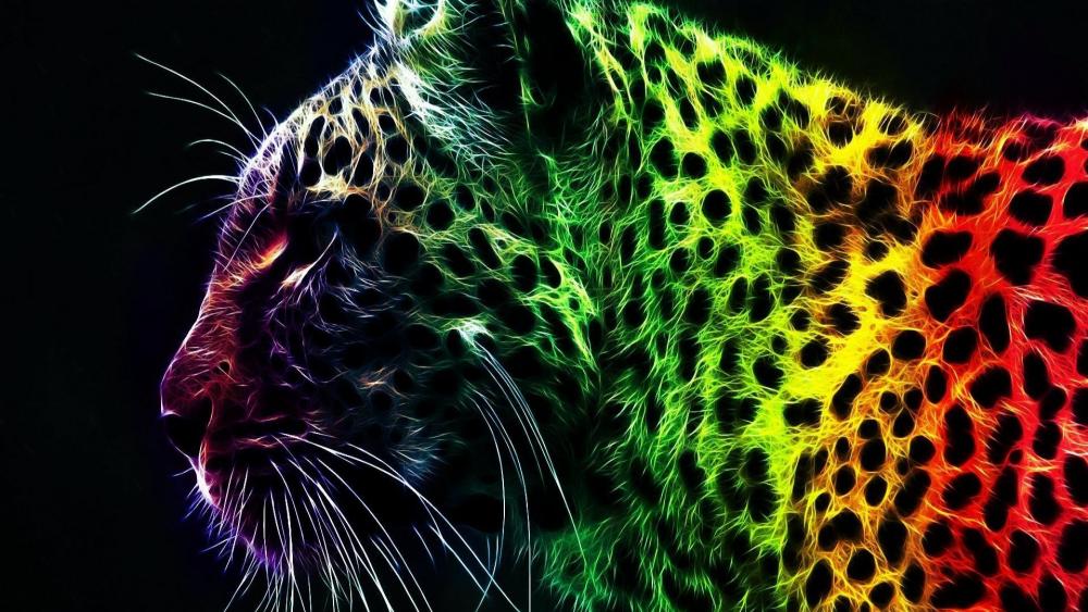Vibrant Neon Leopard in Abstract Colors wallpaper