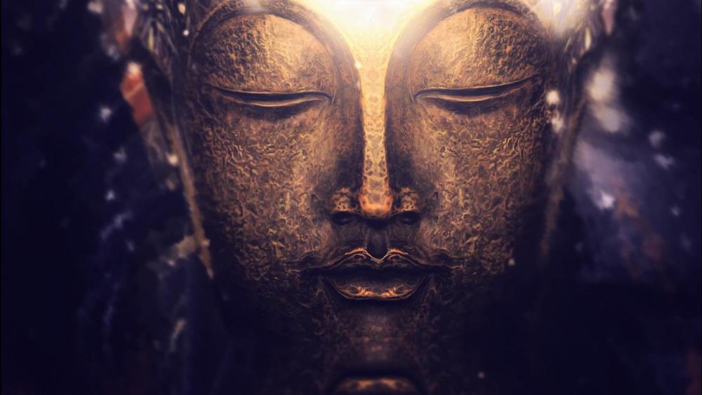 Serene Buddha Sculpture Illuminated wallpaper