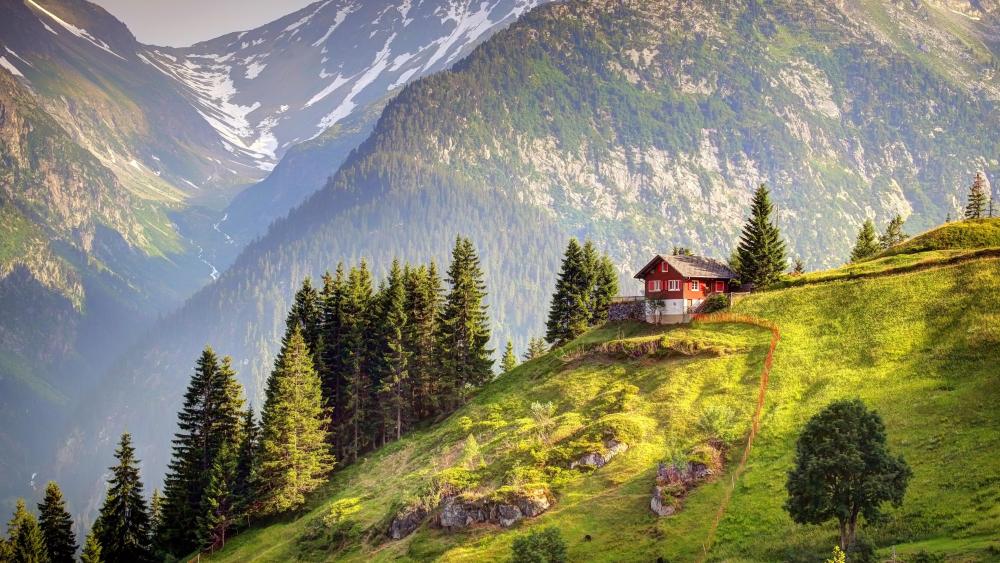 Swiss Alpine Cottage Serenity wallpaper