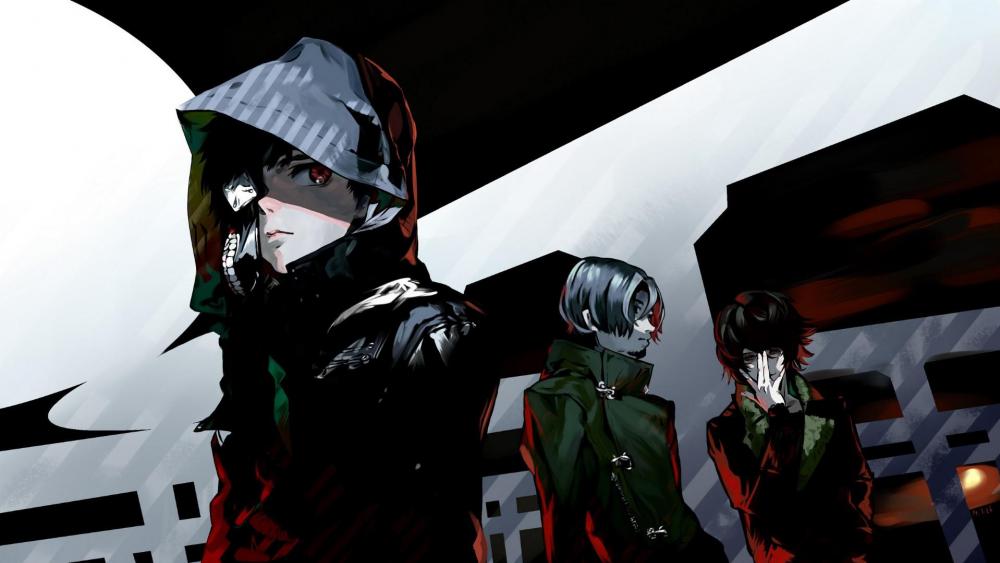 Mysterious Anime Team in Shadowy Encounter wallpaper