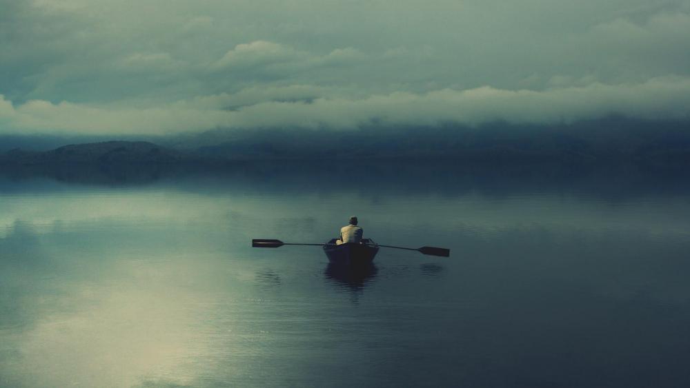 Solitary Rowboat at Twilight Serenity wallpaper