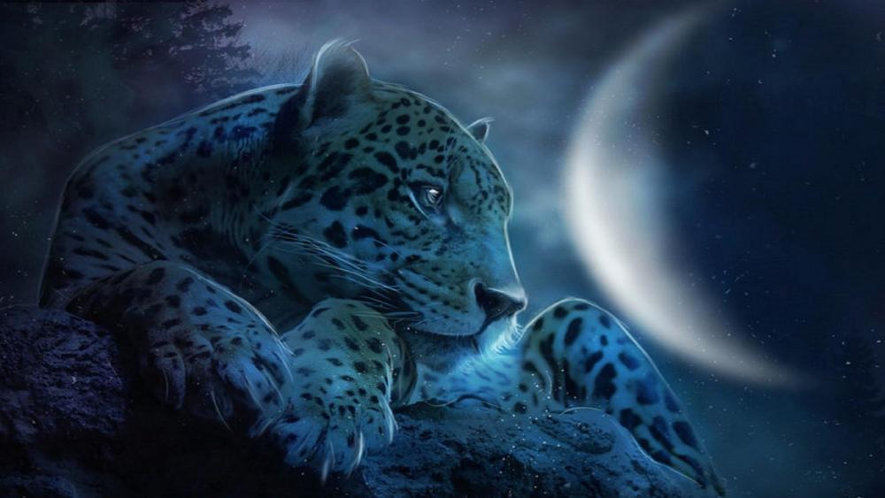 Majestic Leopard under the Moonlit Sky wallpaper