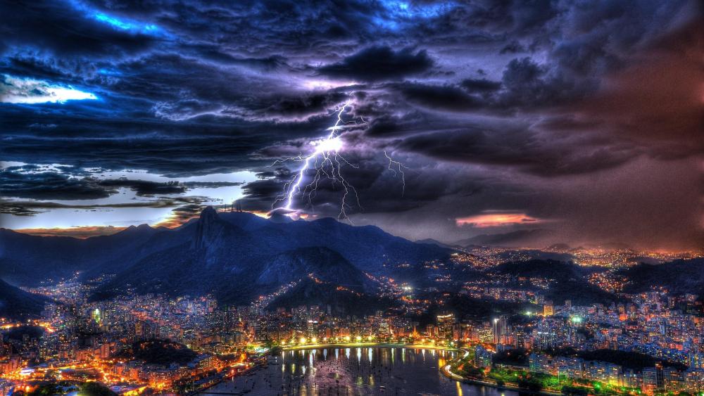 Lightning above Rio de Janeiro wallpaper