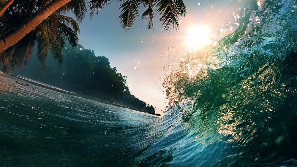 Tropical Getaway with Sunlit Waves wallpaper