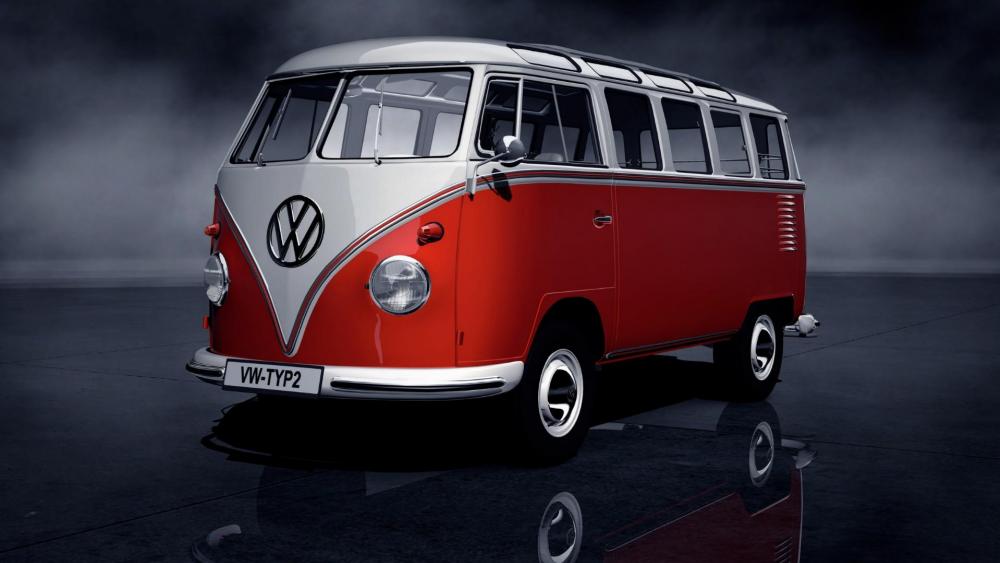 Classic Volkswagen Bus in Red and White wallpaper