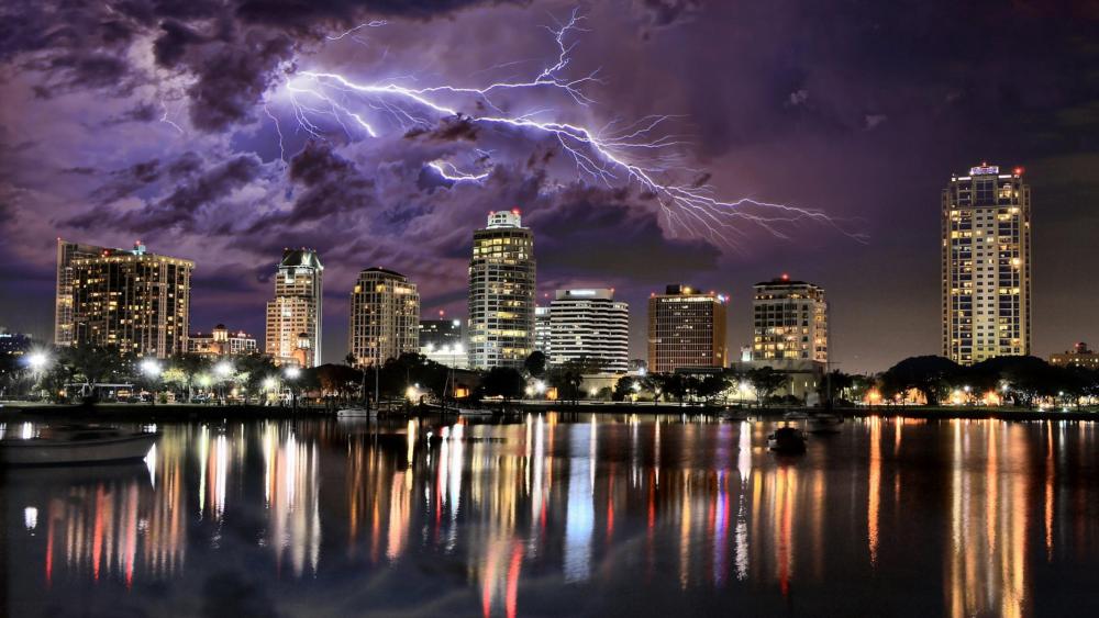 Electric Storm Over the Cityscape wallpaper