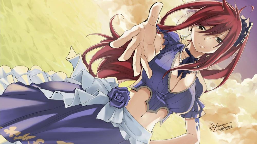 Erza Scarlet's Outstretched Hand in Splendor wallpaper