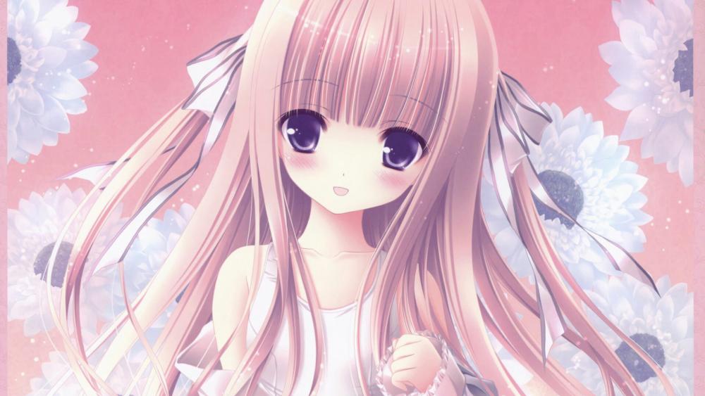 Enchanting Anime Girl with Flowers wallpaper