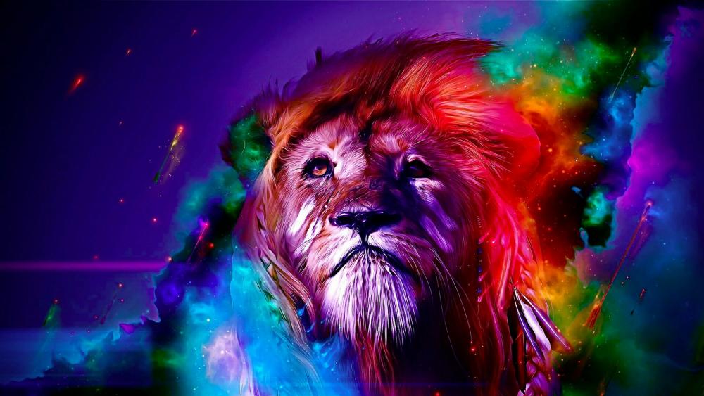 Vibrant Cosmic Lion Majesty wallpaper