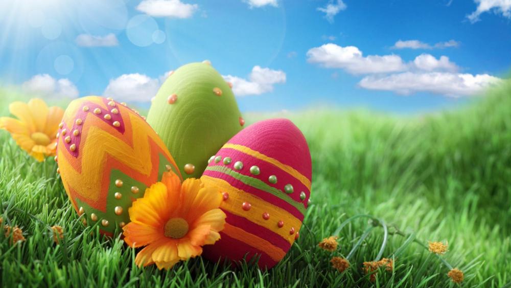 Easter Eggs in Sunny Meadow wallpaper