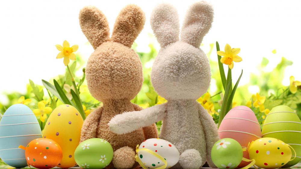 Easter Bunny Couple Celebrating Springtime wallpaper